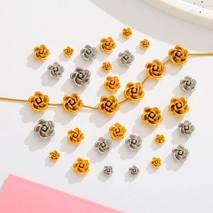 Perline a rosa in acciaio inossidabile 3D oro e argento per collane e gioielli fai-da-te