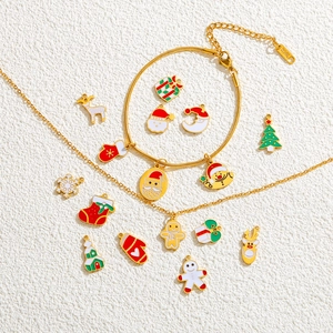Set gioielli natalizi in acciaio inossidabile placcato oro 18K con ciondoli Babbo Natale