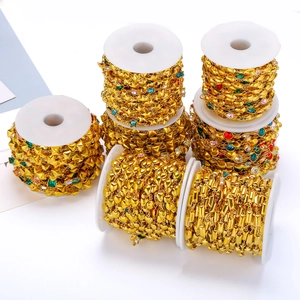 Ανοξείδωτες αλυσίδες DIY 18K χρυσό με πολύχρωμα κρύσταλλα σε λευκά καρούλια