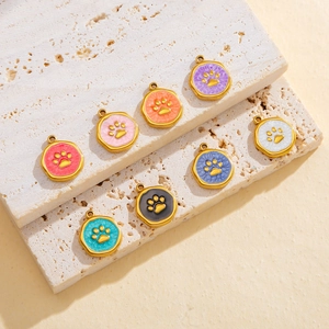 304 Stainless Steel Paw Print Pendants 18K Gold Plated Enamel Animal Charms For DIY Necklace Bracelet Jewelry Making