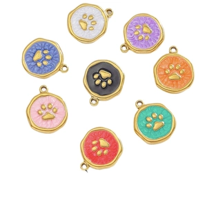 Colorful 18k gold plated stainless steel pet paw charms for DIY jewelry making