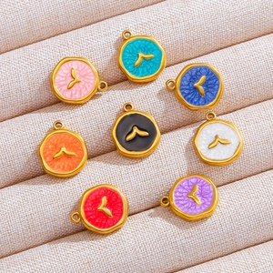 Set of eight colorful 18k gold plated round enamel pendants for DIY jewelry making