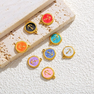 DIY 18k gold plated stainless steel anchor charms in multiple enamel colors for jewelry