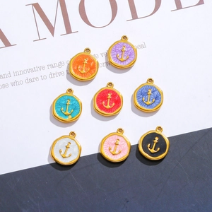 Set of 8 gold anchor charms in various enamel colors for DIY jewelry necklaces and bracelets