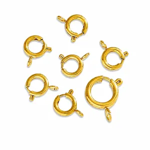 18K Gold Plated Stainless Steel Spring Ring Clasps DIY Jewelry Findings Connectors For Necklace Bracelet Making Round Fasteners