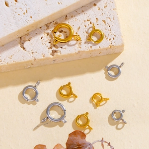 Polished 18K gold and silver spring ring clasps for jewelry making in various sizes