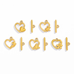 5er Set goldene Edelstahl Herz-Knebelverschlüsse für DIY-Schmuckherstellung Kits