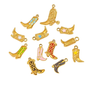 18K gold plated stainless steel cowboy boot charms with colorful enamel inlay designs