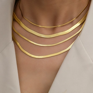 Set of four layered golden stainless steel herringbone snake chains for DIY jewelry making