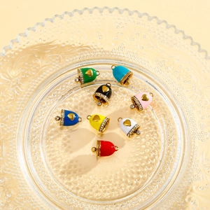 Stainless Steel Heart Pattern Bell Charm Pendant For DIY Jewelry Making Colorful Enamel Rhinestone Bell Accessories
