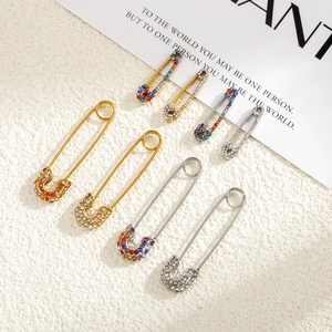 Stainless Steel Safety Pin Brooch With Multicolor Rhinestones Fashion Inlaid Enamel Pin For Women Clothing Accessories