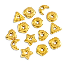 Stainless Steel Large Hole Spacer Beads Geometric Heart Star Moon DIY Jewelry Making Loose Beads For Necklace Bracelet Accessory