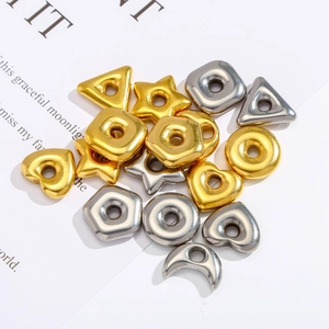 Polished stainless steel heart and star shaped large hole spacer beads in gold and silver