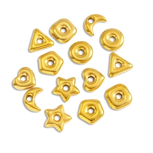 Polished gold stainless steel charms in heart star and geometric shapes for DIY jewelry