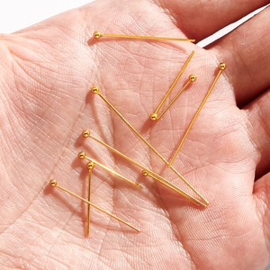Golden stainless steel ball pins for DIY jewelry making and handmade beaded earrings