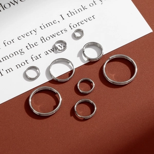 Various sizes of polished stainless steel split rings for DIY jewelry and keychains