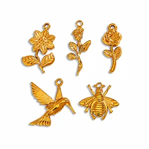 Vintage Stainless Steel Rose Bee Hummingbird Sunflower Pendants For DIY Jewelry Making Charms Necklace Bracelet Accessory Pendant Only