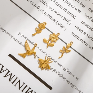 Vintage gold stainless steel rose and bee pendants for DIY jewelry making sets