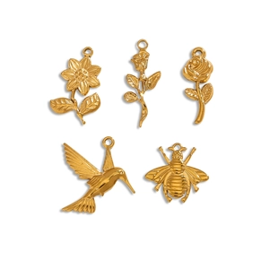 Golden stainless steel vintage rose sunflower and bee charms for DIY jewelry making