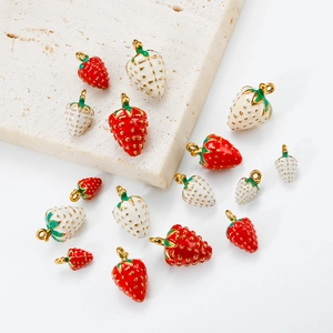 Stainless steel strawberry pendant charms with colorful enamel drip for DIY jewelry making