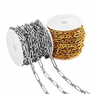 Detail view of 3:1 oval link chains in gold and silver finish on rolls for DIY jewelry
