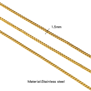 1.5mm gold vacuum plated stainless steel box chain necklace with a minimalist cubic structure