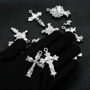 Gothic cross pendants in vintage silver stainless steel with intricate floral engraving