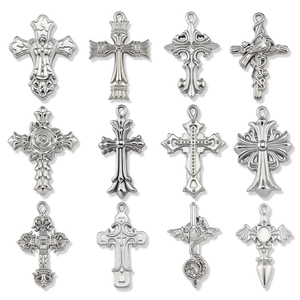 Set of 12 vintage silver titanium steel cross pendants in diverse artistic styles