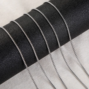 Macro shot of 1.8mm silver polished stainless steel box chain for jewelry making