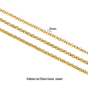 Macro detail of a 2mm gold plated stainless steel rolo chain for jewelry making