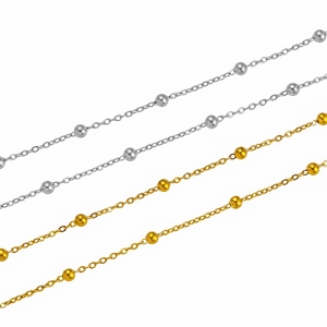Detail of 18K gold plated and silver stainless steel bead chains for DIY jewelry making