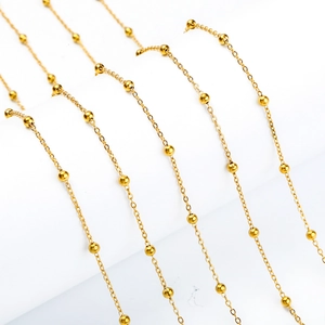 Polished 18K gold plated stainless steel satellite chain with small round beads for DIY jewelry