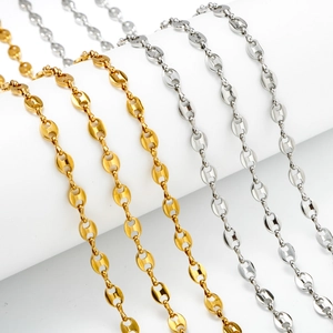 Collares de cadena de eslabones de granos de café en acero inoxidable oro y plata para bricolaje