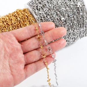 Stainless Steel Star Link Chain For DIY Jewelry Making Gold Silver Hollow Solid Pentagram Chain For Necklace Bracelet