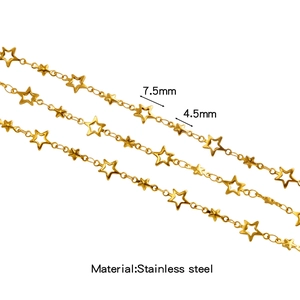 Detail of 304L stainless steel chain with 7.5mm hollow and 4.5mm solid gold stars