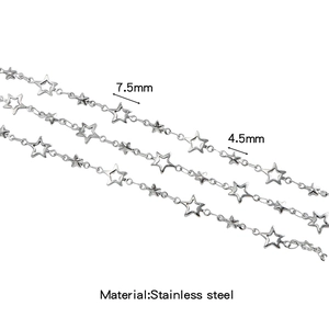 Detail of 304L stainless steel chain with 7.5mm hollow and 4.5mm solid star charms