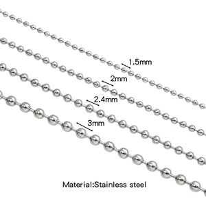 Polished stainless steel ball chains in 1.5mm, 2mm, 2.4mm, and 3mm diameter sizes