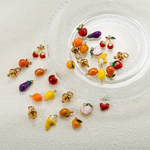 Colorful drip oil stainless steel fruit charms including cherry strawberry for DIY jewelry