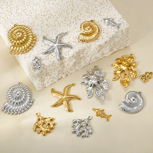 Pendentifs marins en acier inoxydable doré et argenté, formes d'étoile de mer et coquillage