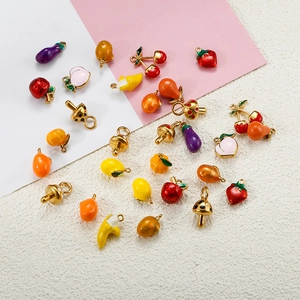 Colorful fruit and vegetable enamel charms with golden edges for DIY jewelry making