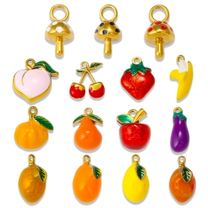 Colorful fruit enamel pendants set in stainless steel for DIY jewelry making