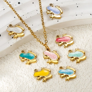 Colorful 304L stainless steel frog pendant necklaces with vibrant enamel finishes