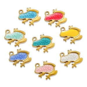 Lucky frog pendants in multi-color 304L stainless steel and enamel for DIY jewelry