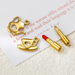 Golden tea set and lipstick pendants for DIY bracelets and necklaces jewelry making
