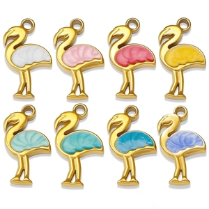 Mini Flamingo-Anhänger aus Edelstahl in 8 Farben mit Goldrand für DIY-Schmucksets