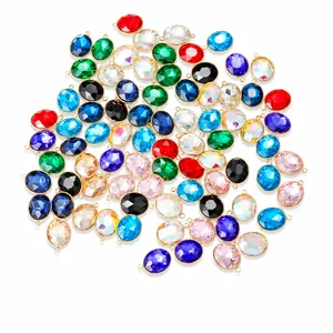 Ovaler Glas Edelstahl Anhänger 18K Vergoldet Facettierter Stein Charm DIY Halskette Ohrring Schmuckherstellung Zubehör