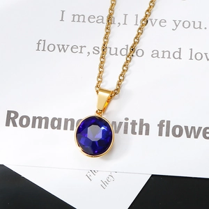 Minimalist 18K gold plated stainless steel necklace with dark blue glass pendant