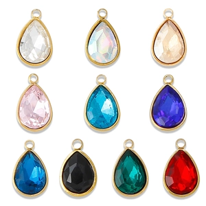Water drop glass pendants with 18K gold-plated edges for DIY jewelry making in various colors