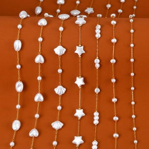 Stainless Steel Gold Plated DIY Jewelry Chain With Star Heart Shell Faux Artificial Pearl Beads For Women Necklace Bracelet Making