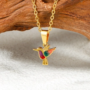 Stainless Steel Enamel Animal Pendants For Jewelry Making DIY Hummingbird Parrot Chameleon Charms For Necklaces Bracelet Accessory